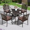 HESHEQ Patio Set, Gegoten Aluminium Outdoor Patio Dining Set for 4, Patio Tafel en Stoelen Set met 4 Gegoten Aluminium Meubilair Patio Stoelen & Ronde Eettafel met 1,97 "Umbrella Hole (Size : A)