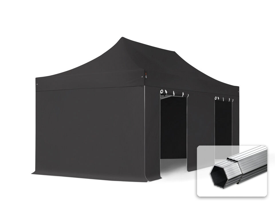 TOOLPORT Easy up Partytent 3x6m Hoogwaardig polyester 400 g/m² zwart waterdicht Easy Up Tent, Pop Up Partytent, Harmonicatent, Vouwtent