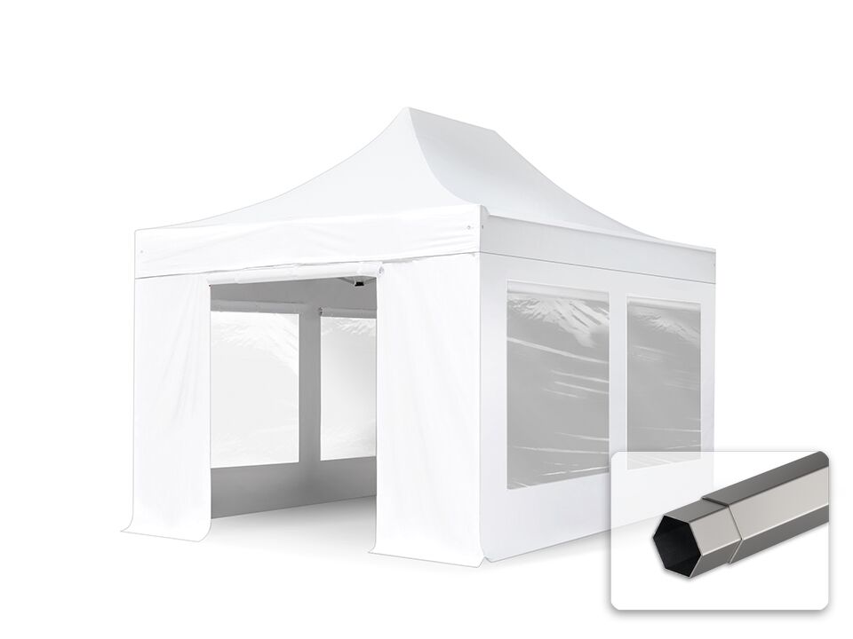 TOOLPORT Easy up Partytent 3x4,5m Hoogwaardig polyester 350 g/m² wit waterdicht Easy Up Tent, Pop Up Partytent, Harmonicatent, Vouwtent