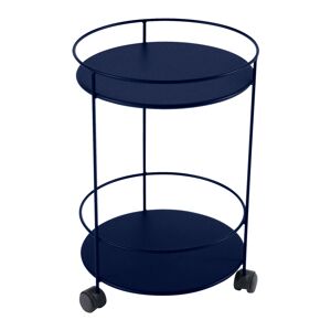 Fermob Guinguette Side Wheeled Table With Solid Double Top Deep Blue 92