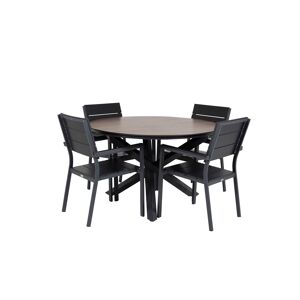 Llama hagesett bord Ø120cm og 4 stoler Levels svart, brun.