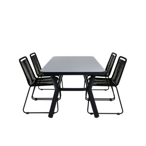 Virya hagesett bord 90x160cm og 4 stoler stable Lindos svart, grå.