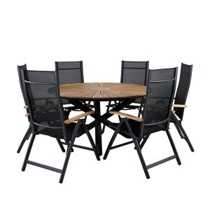 Mexico hagesett bord Ø140cm og 6 stoler L5pos Panama svart, natur.