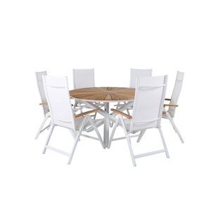 Mexico hagesett bord Ø140cm og 6 stoler Panama hvit, natur.