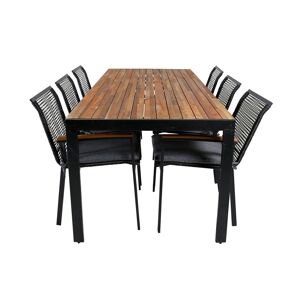 Bois hagesett bord 90x205cm og 6 stoler Dallas svart, natur.