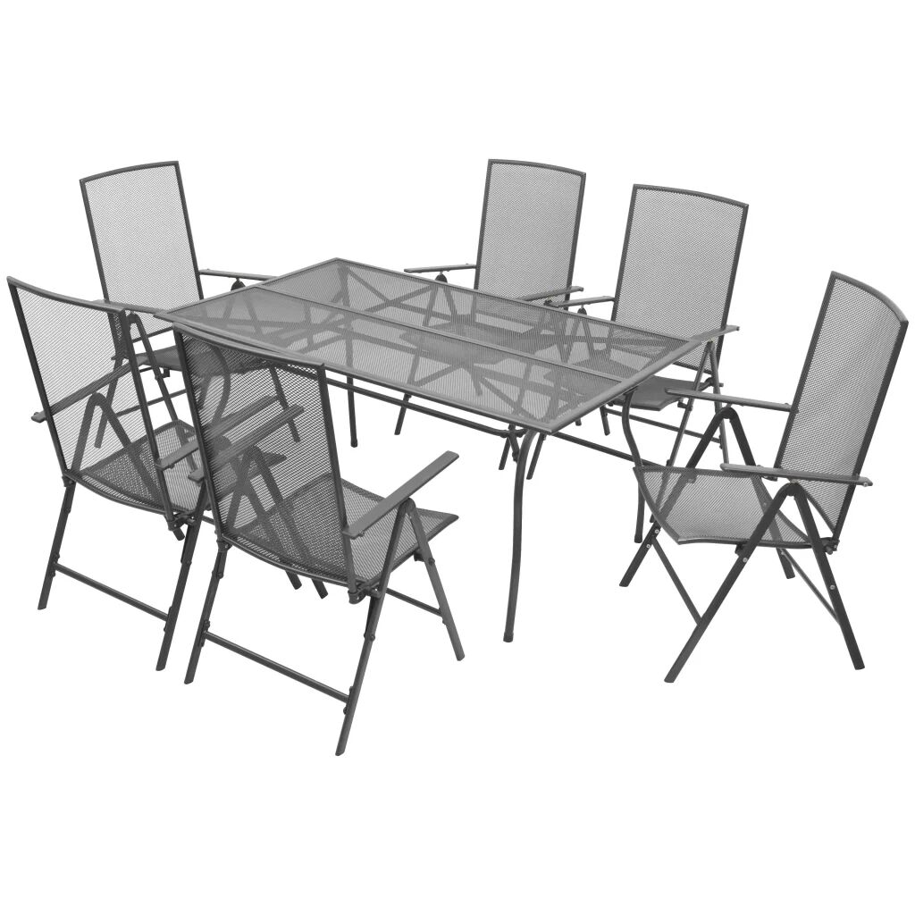 vidaXL Utendørs spisestue med brettbare stoler 7 deler stål antrasitt