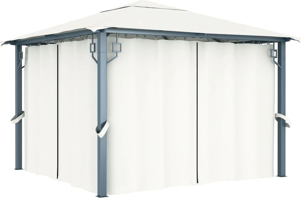 vidaXL Paviljong med gardin 300x300 cm kremhvit aluminium