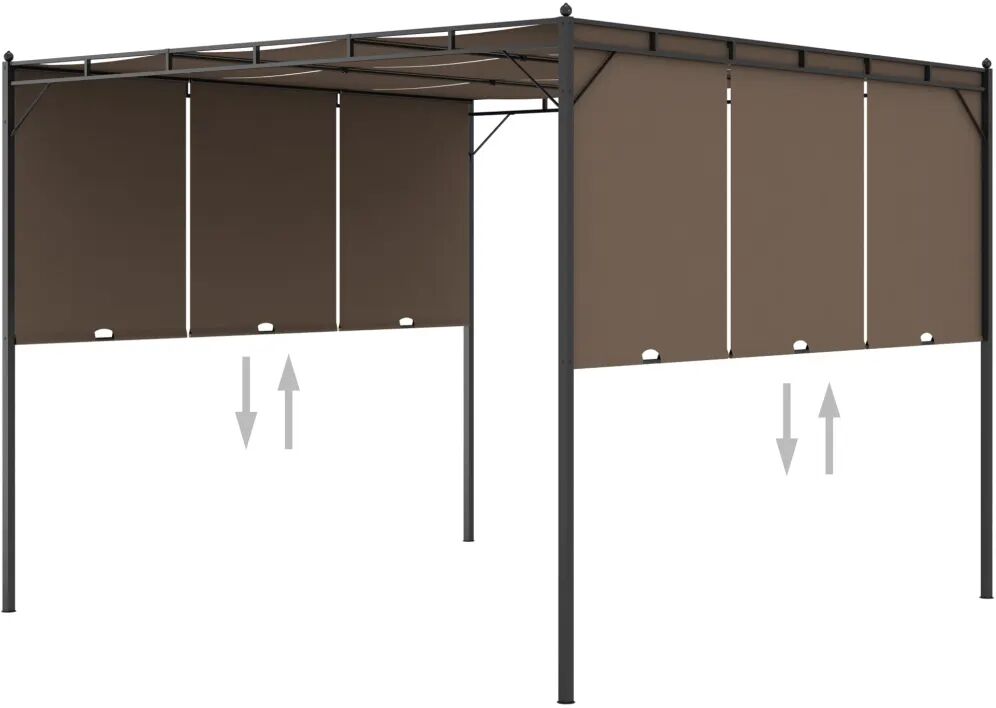 vidaXL Hagepaviljong med sidegardin 3x3x2,25 m gråbrun