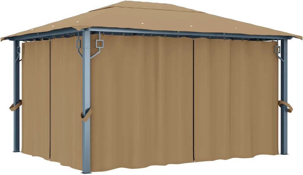 vidaXL Paviljong med gardin 400x300 cm gråbrun aluminium