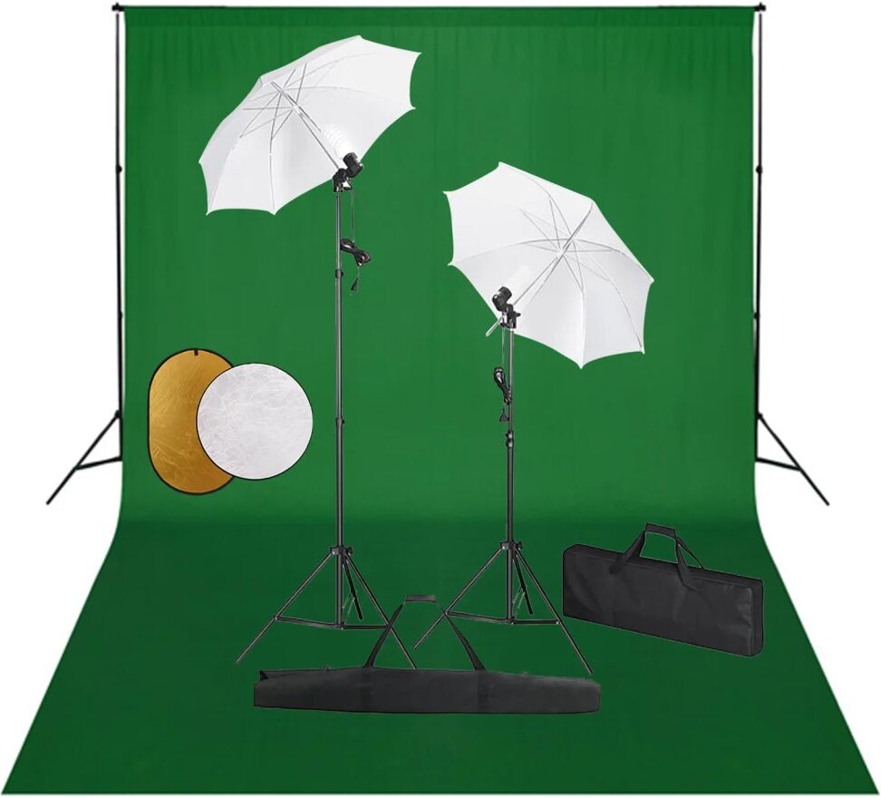 vidaXL Fotostudiosett med lamper, paraplyer, bakgrunn og reflektor