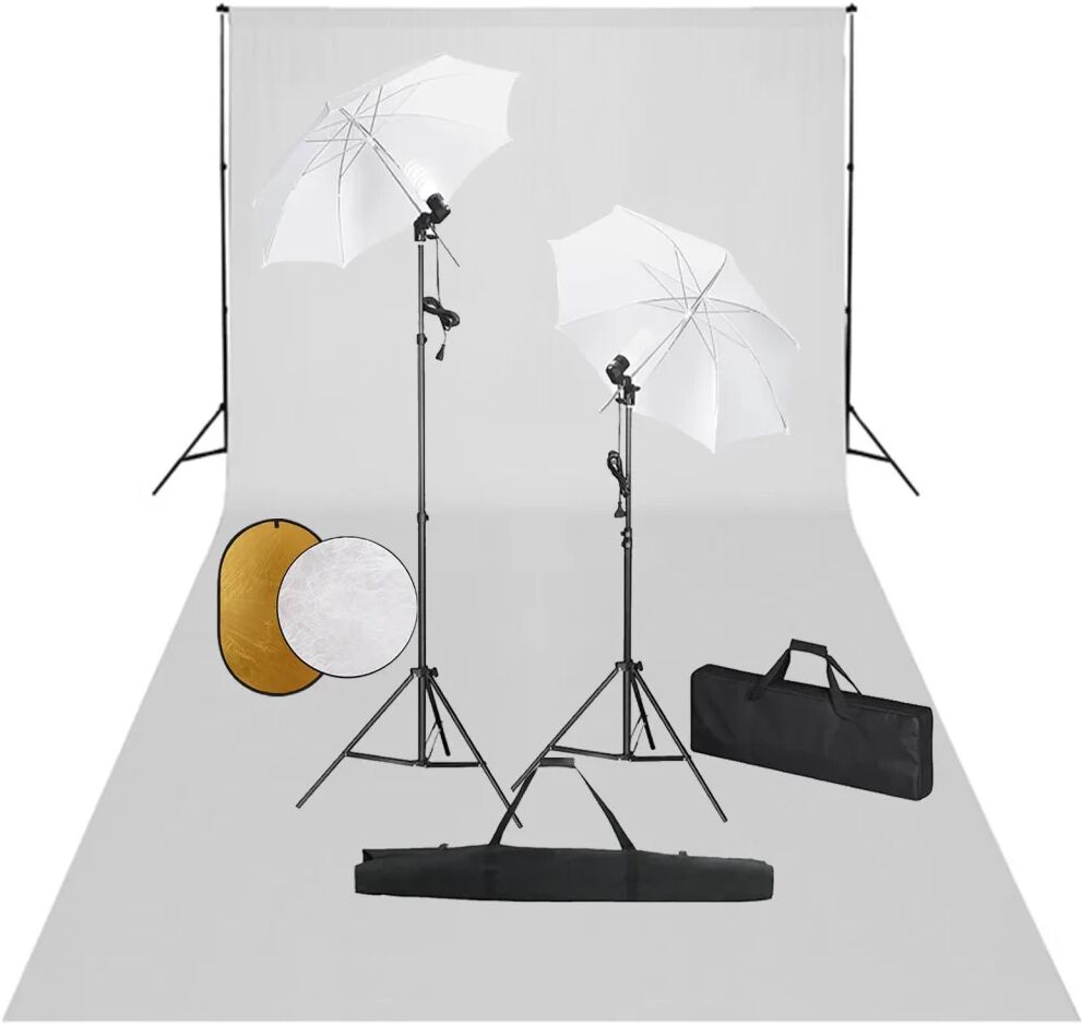 vidaXL Fotostudiosett med lamper, paraplyer, bakgrunn og reflektor