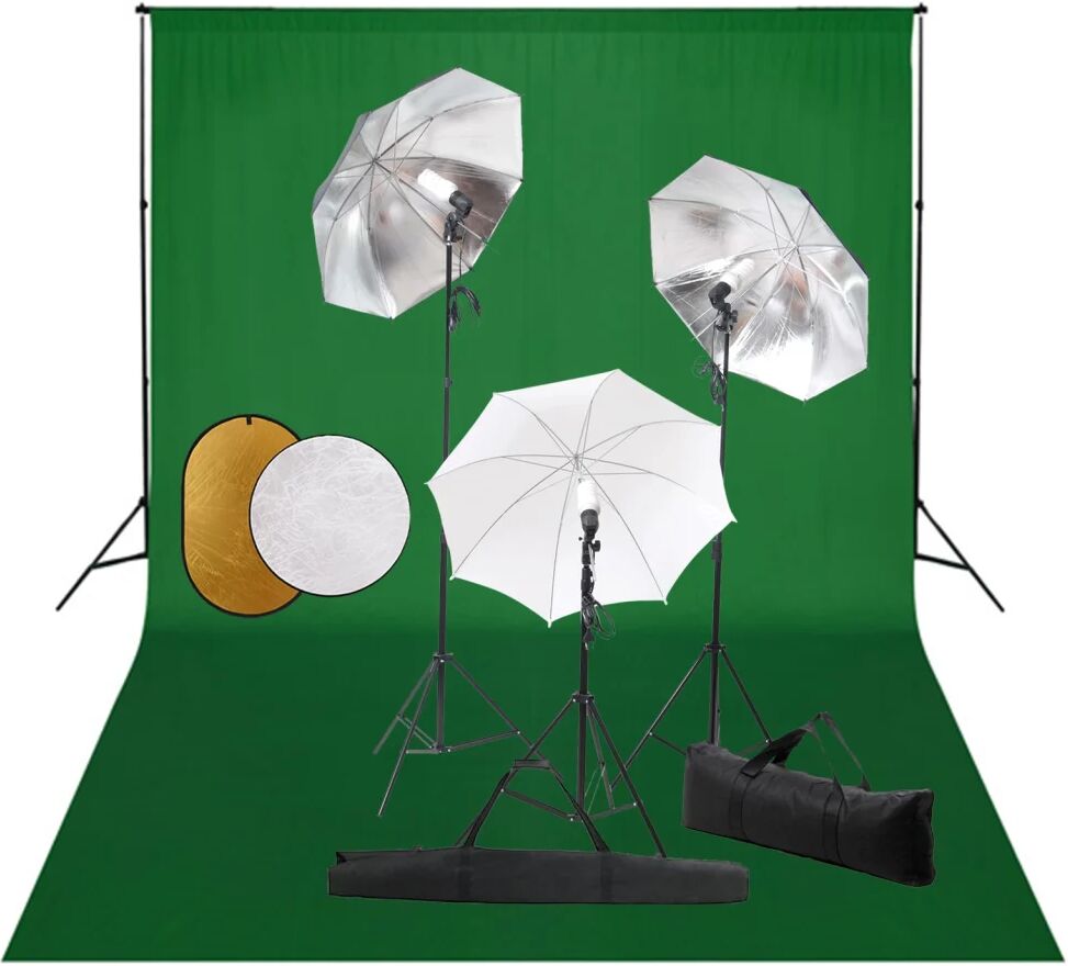 vidaXL Fotostudiosett med lamper, paraplyer, bakgrunn og reflektor