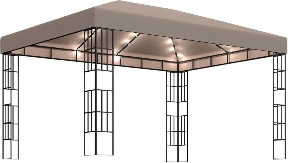 vidaXL Paviljong med LED-lysslynge 4x3 m gråbrun