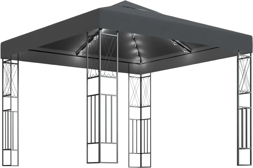 vidaXL Paviljong med LED-lysslynge 3x3 m antrasitt stoff