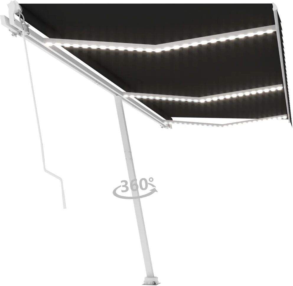 vidaXL Manuell uttrekkbar markise med LED 600x350 cm antrasitt