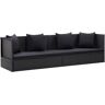 vidaXL Sofa ogrodowa z poduszkami, polirattan, czarna