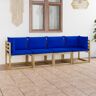 vidaXL Ogrodowa sofa 4-os. z niebieskimi poduszkami