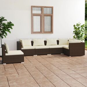 vidaXL 6 pcs conjunto lounge jardim c/ almofadões vime PE castanho