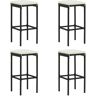 vidaXL Bancos de bar com almofadões 4 pcs vime PE preto