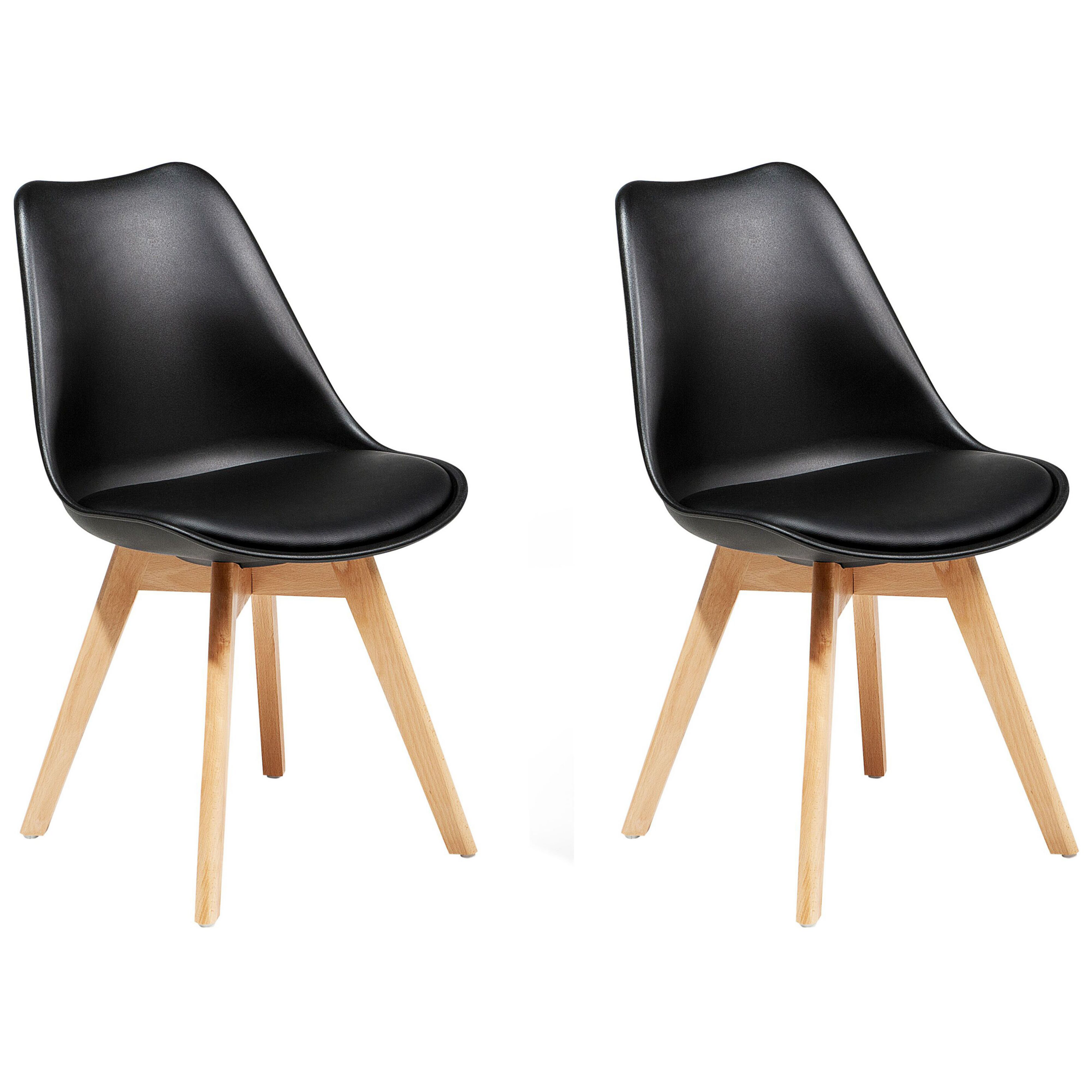 Beliani Conjunto de 2 cadeiras de jantar em pele sintética preta com pernas de madeira elegantes
