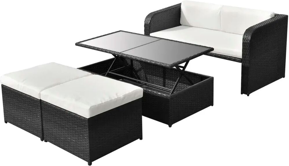 vidaXL 4 pcs conjunto lounge de jardim c/ almofadões vime PE preto