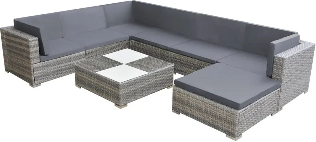 vidaXL 8 pcs conjunto lounge de jardim c/ almofadões vime PE cinzento