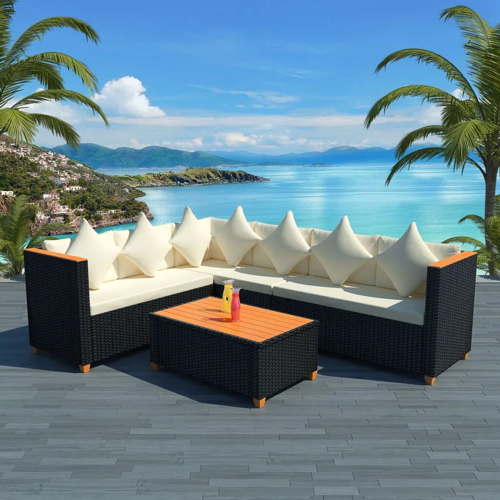 vidaXL 4 pcs conjunto lounge de jardim c/ almofadões vime PE preto