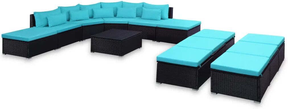 vidaXL Conjunto lounge de jardim c/ almofadões 9 pcs vime PE azul