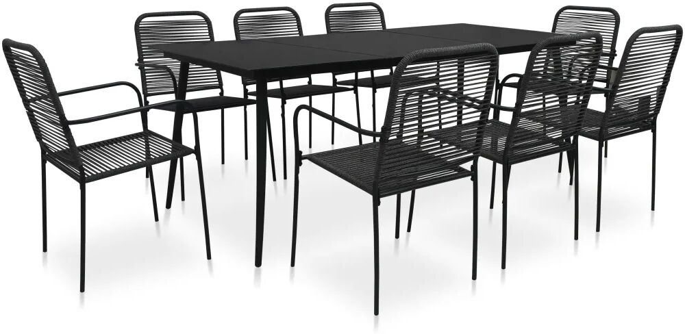 vidaXL 9 pcs conjunto de jantar p/ jardim corda de algodão e aço preto