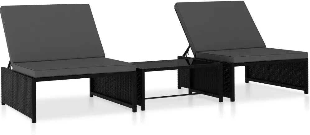 vidaXL Espreguiçadeiras com mesa 2 pcs vime PE preto