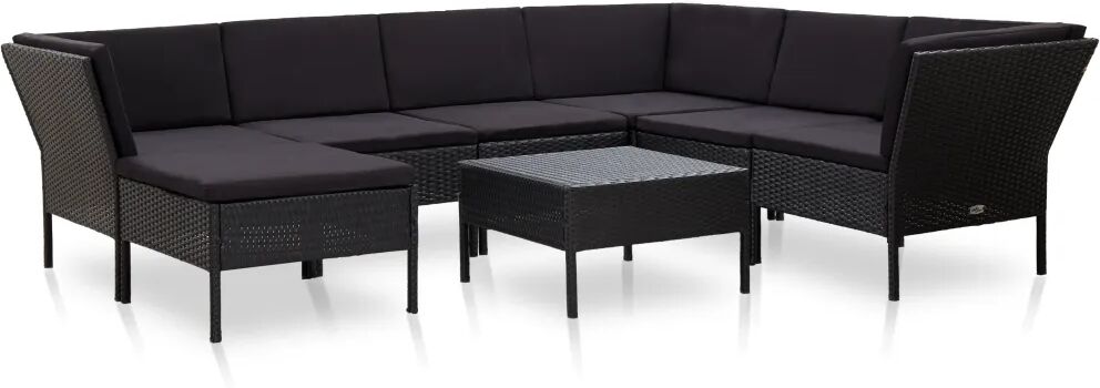 vidaXL 8 pcs conjunto lounge de jardim c/ almofadões vime PE preto