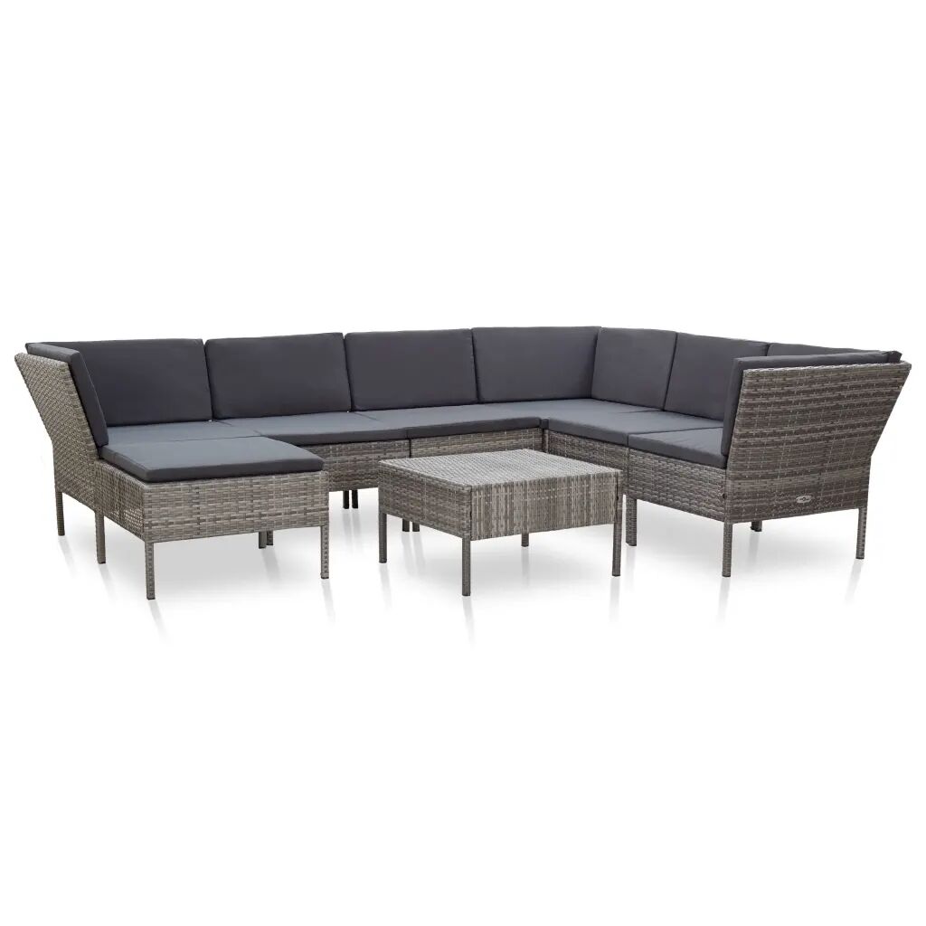 vidaXL 8 pcs conjunto lounge de jardim c/ almofadões vime PE cinzento