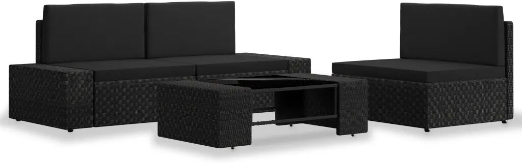 vidaXL 4 pcs conjunto lounge para jardim vime PE preto