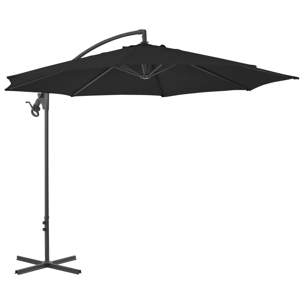 vidaXL Guarda-sol cantilever com poste de aço 300 cm preto