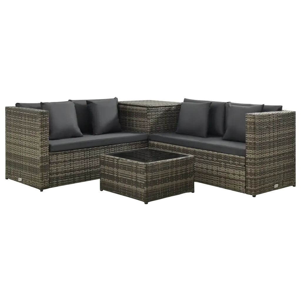 vidaXL 4 pcs conjunto lounge de jardim c/ almofadões vime PE cinzento