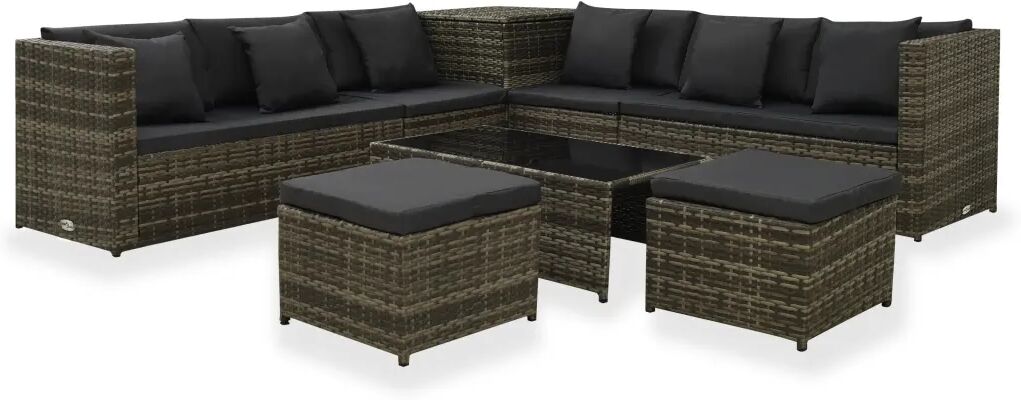 vidaXL 8 pcs conjunto lounge de jardim c/ almofadões vime PE cinzento