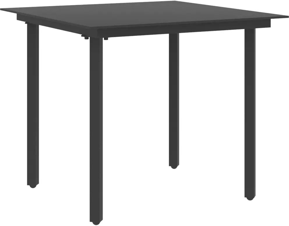 vidaXL Mesa de jantar para jardim 80x80x74 cm aço e vidro preto