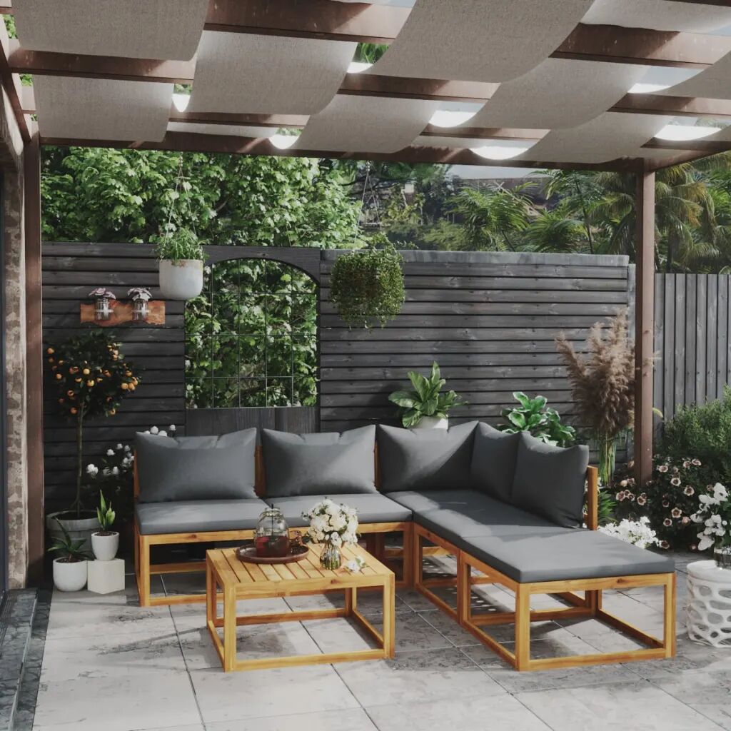 vidaXL 6 pcs conjunto lounge de jardim com almofadões acácia maciça