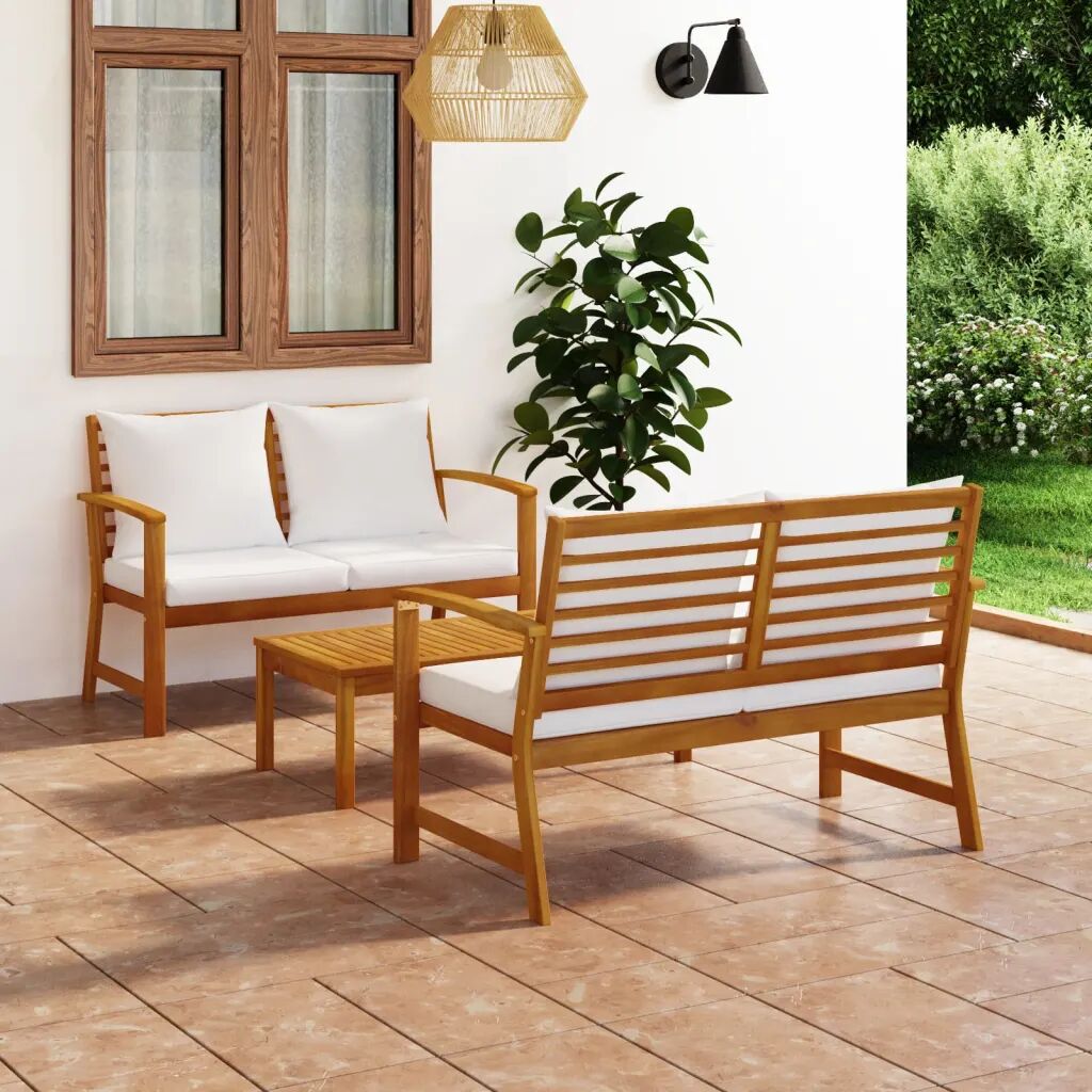 vidaXL 3 pcs conjunto de lounge de jardim com almofadões acácia maciça