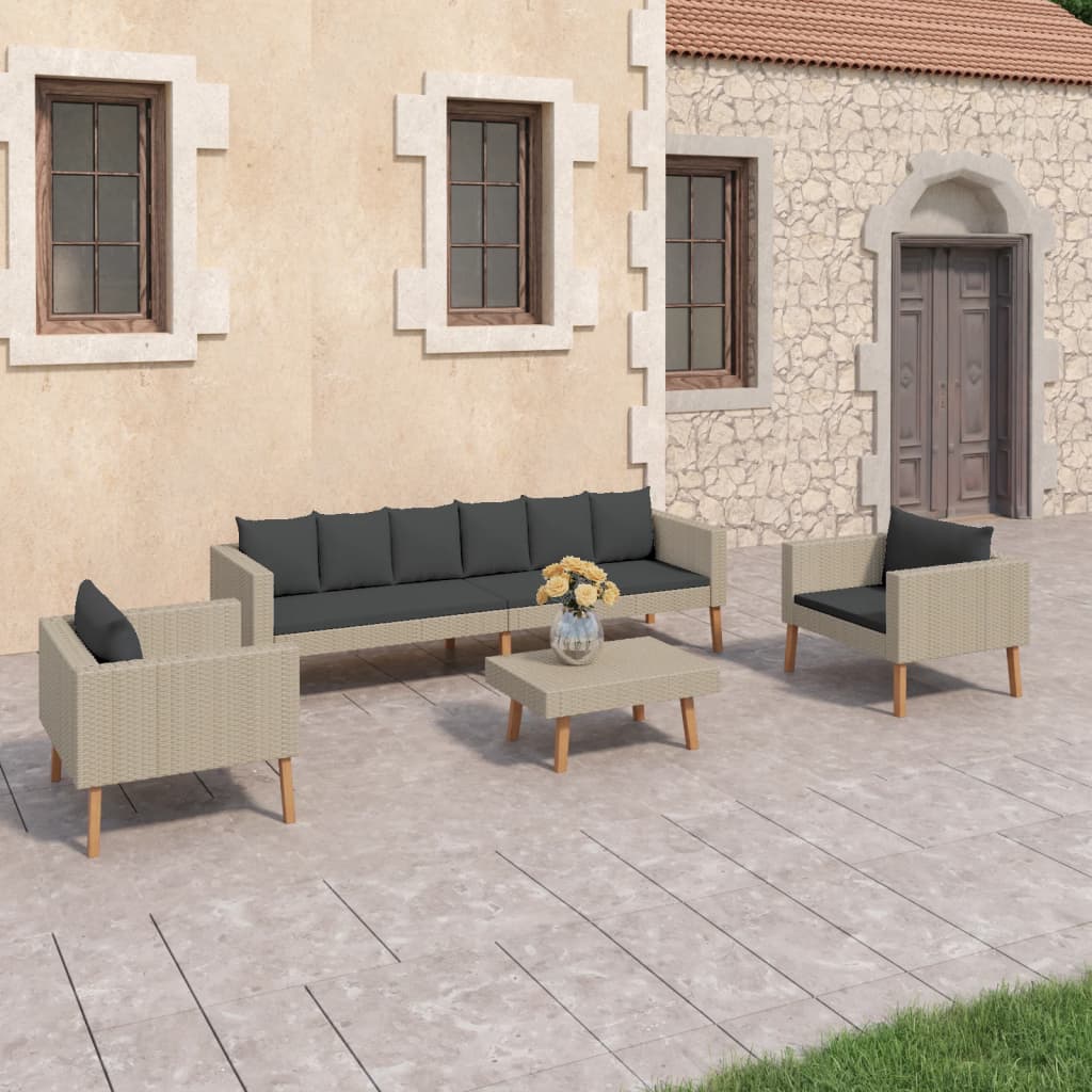 vidaXL 4 pcs conjunto lounge de jardim c/ almofadões vime PE bege