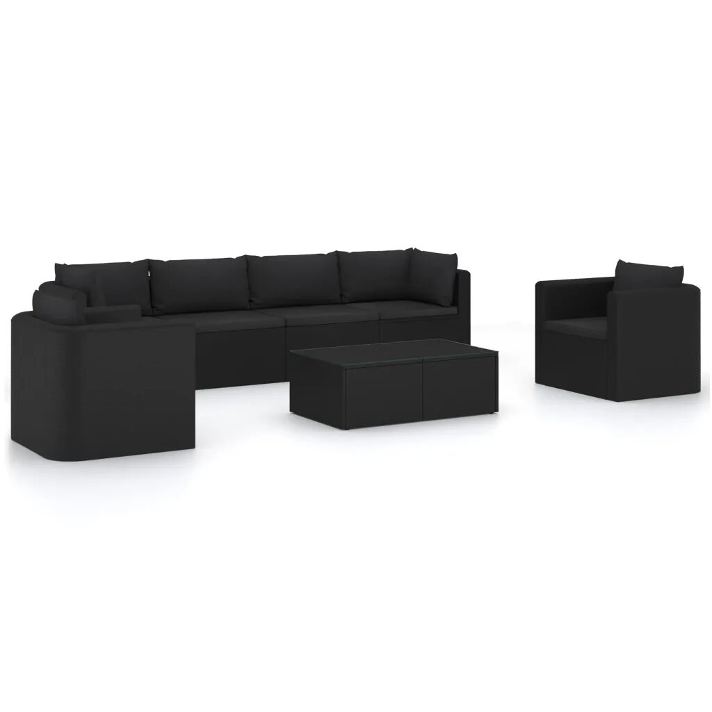 vidaXL 7 pcs conjunto lounge de jardim c/ almofadões vime PE preto