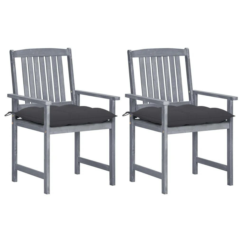 vidaXL Cadeiras de realizador com almofadões 2 pcs acácia maciça cinza