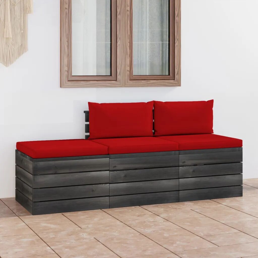 vidaXL 3 pcs conjunto lounge de paletes + almofadões madeira de pinho