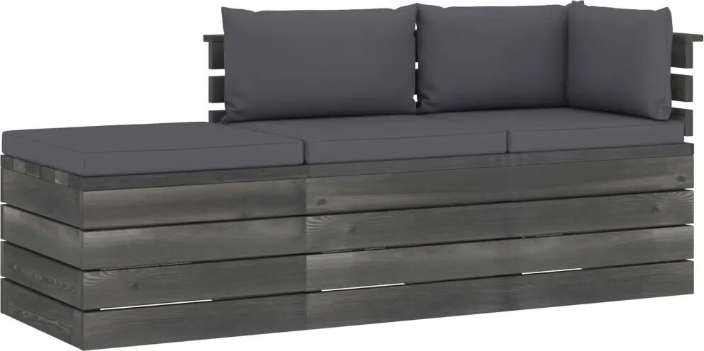 vidaXL 3 pcs conjunto lounge de paletes + almofadões madeira de pinho