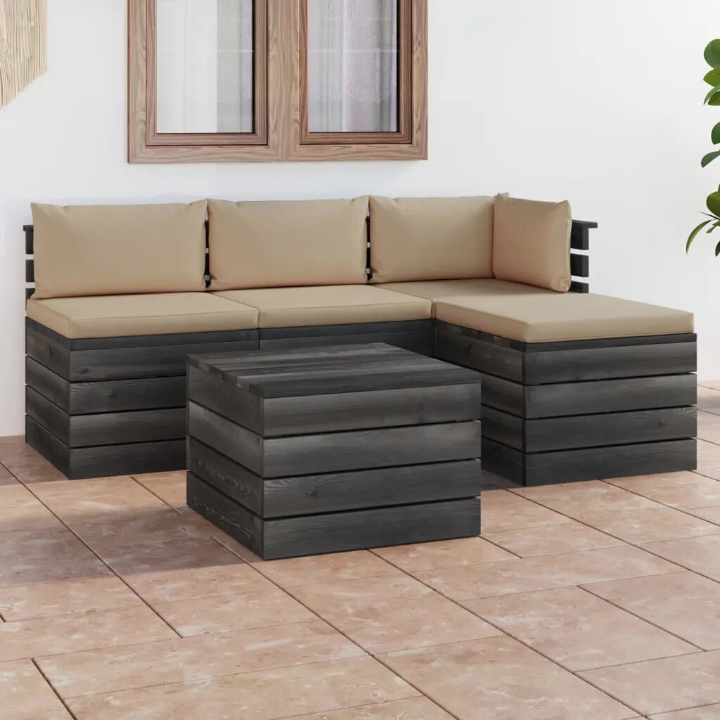 vidaXL 5 pcs conjunto lounge de paletes + almofadões madeira de pinho