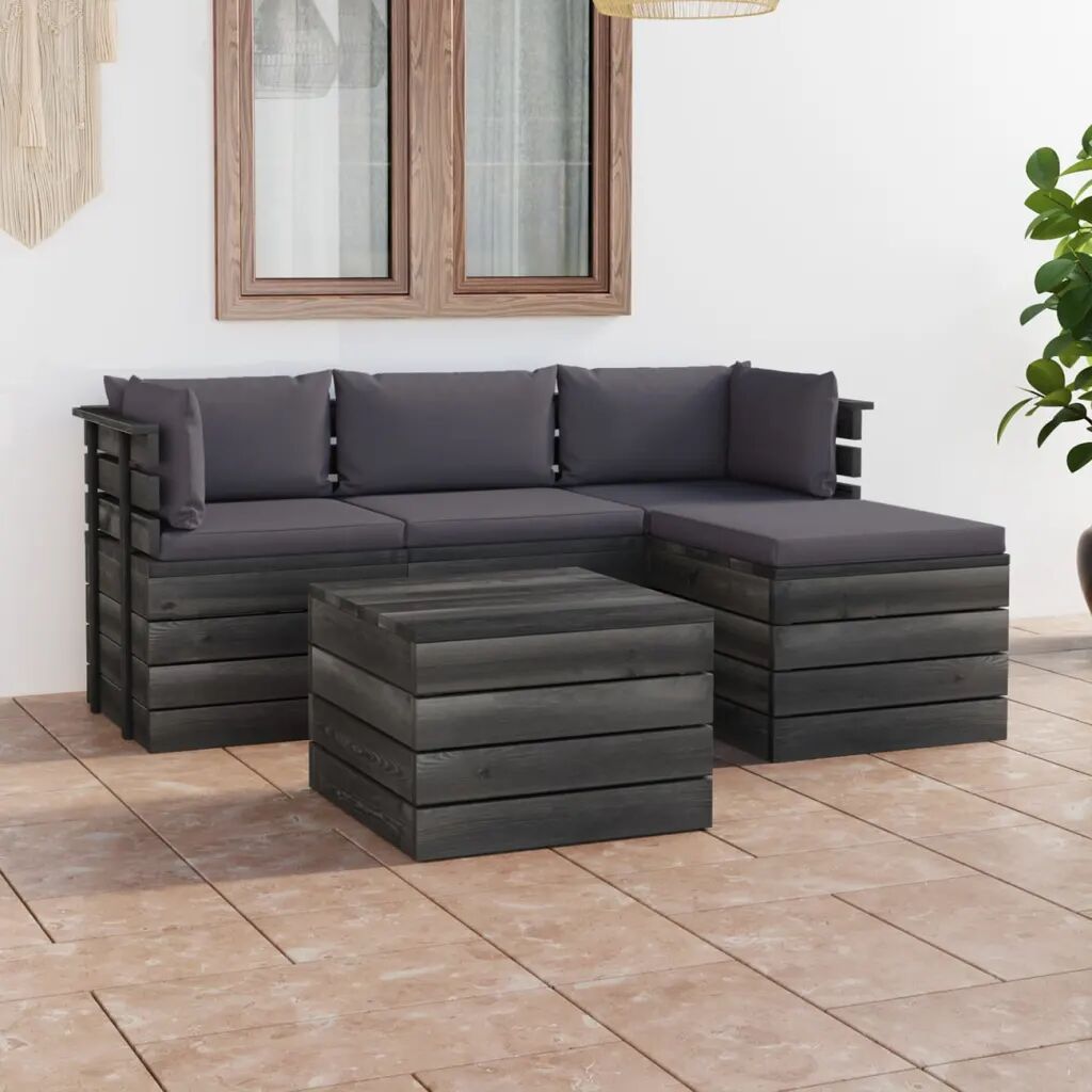 vidaXL 5 pcs conjunto lounge de paletes + almofadões madeira de pinho