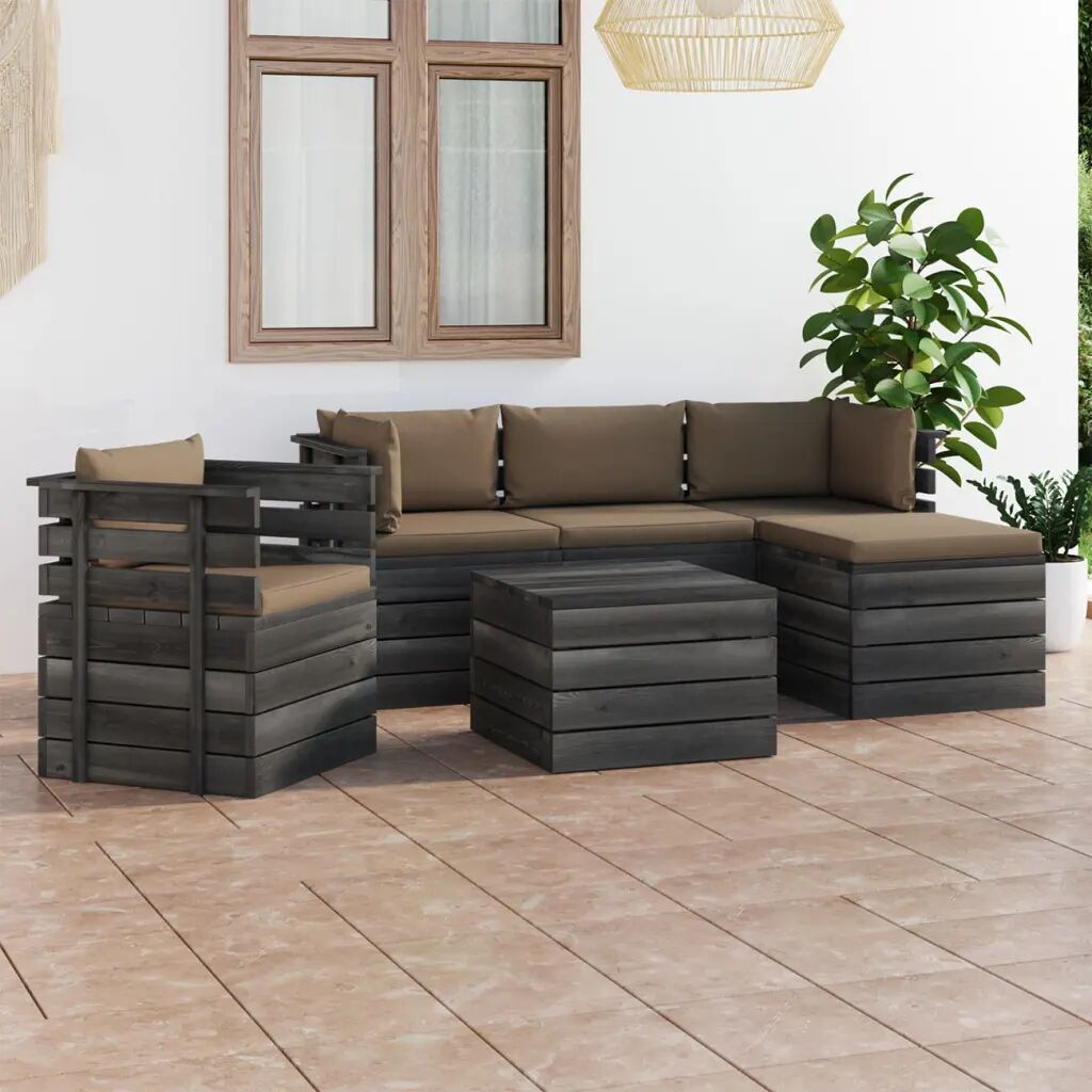 vidaXL 6 pcs conjunto lounge de paletes com almofadões pinho maciço