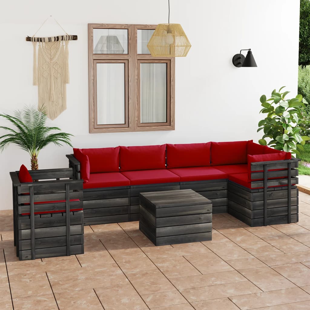 vidaXL 7 pcs conjunto lounge de paletes com almofadões pinho maciço