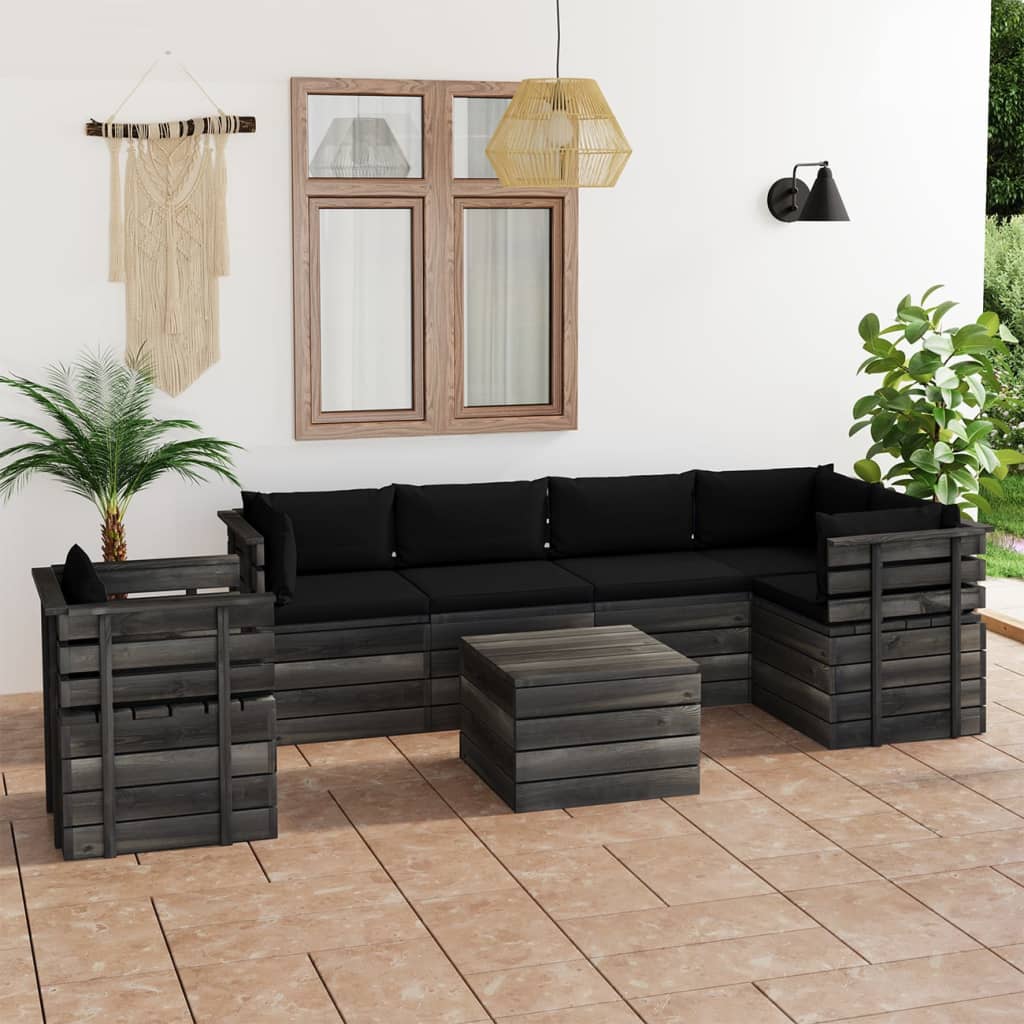 vidaXL 7 pcs conjunto lounge de paletes com almofadões pinho maciço