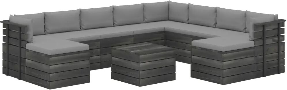 vidaXL 11 pcs conjunto lounge de paletes com almofadões pinho maciço